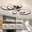 66W Modern LED Ceiling Light, Flower Flush Mount Light Fixture with Remote Control Black Dimmable Ceiling Lamp for Living Room, Bedroom, Dining Room, Hallway, Kitchen