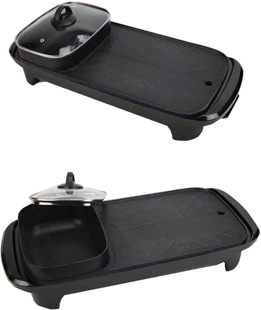 Hot Pot Pan Electric Barbecue Electric Barbecue Stove Indoor Hot Pot BBQ Hotpot Teppanyaki Two-in-One,Black,Household Nonstick Electric Griddle