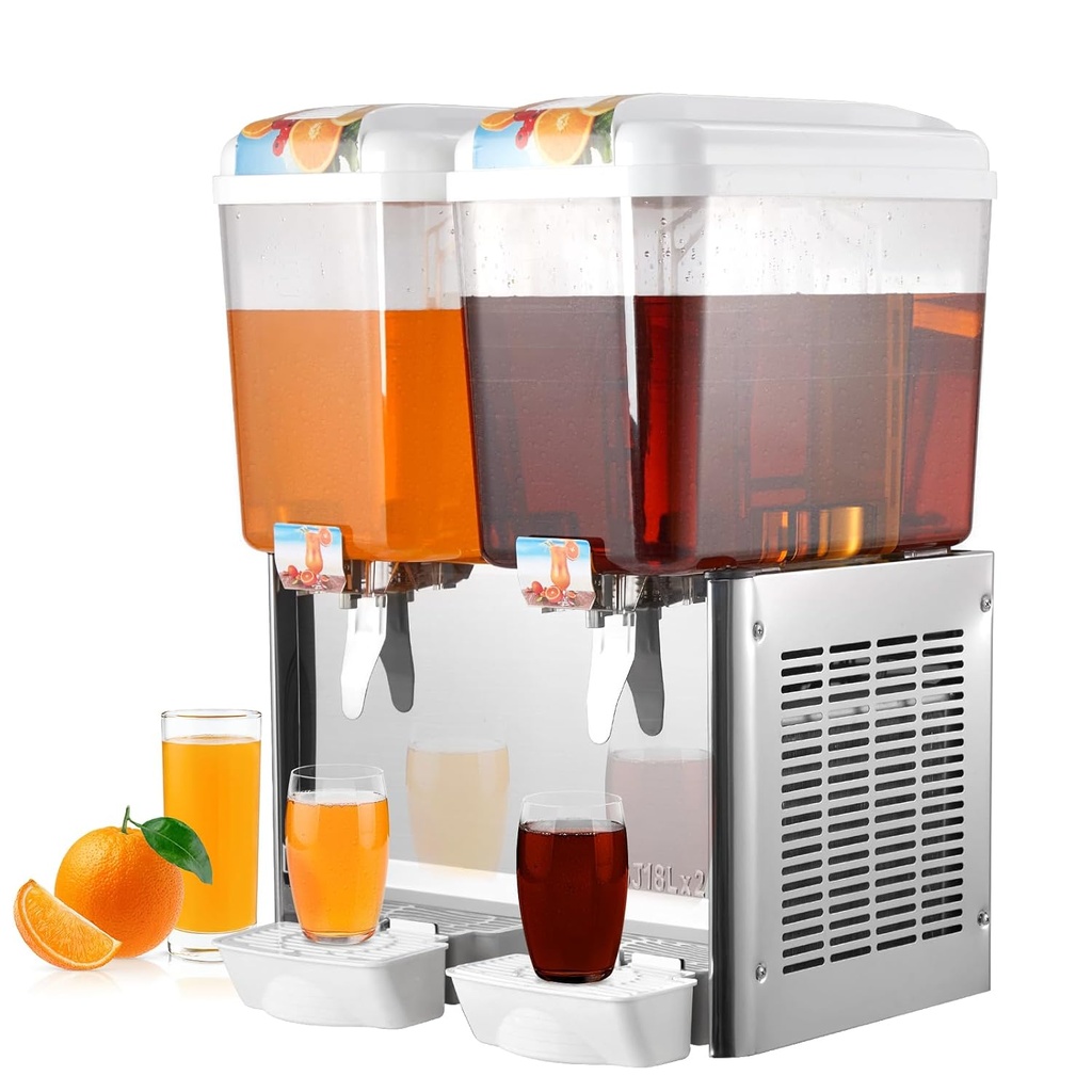 Commercial Beverage Dispenser, 2 Tanks 9.5 Gallon 36L Commercial Juice Dispenser, 18 Liter Per Tank, 280W Stainless Steel Food Grade Ice Tea Drink Dispenser with Thermostat Controlle