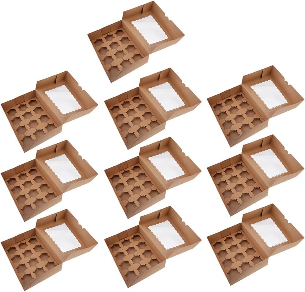 GANAZONO 10pcs Clear Window Cupcake Boxes Sturdy Paper Muffin Holders for Bakery Home Use Lightweight Portable Pastry Containers for Various Occasions