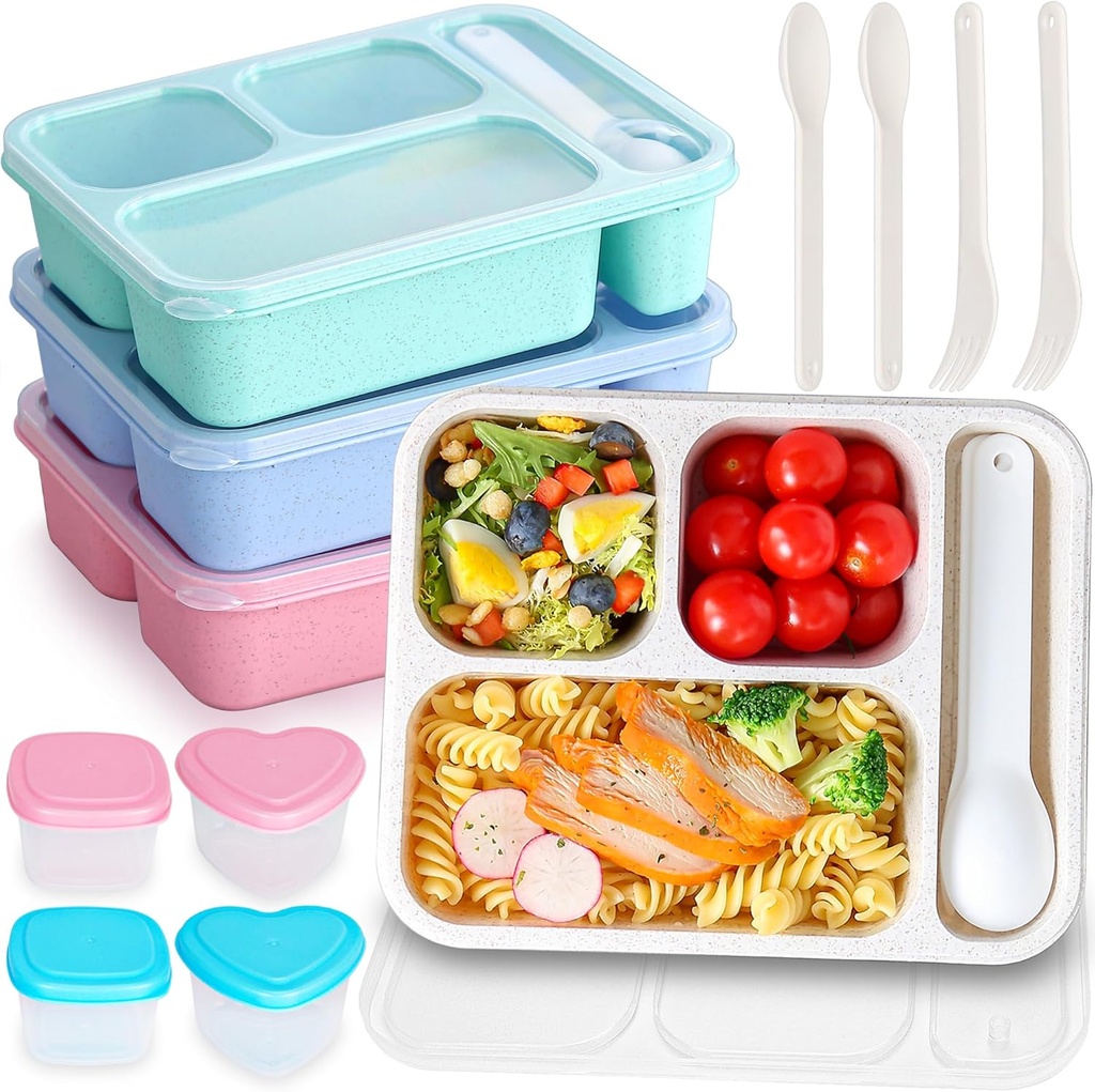 36OZ Bento Box for Kids Lunchable Container with Utensils & Dressing Container, Reusable 4 Compartments Meal Prep Containers Bento Lunch Box Snackle Box Container 4 Pack Snack Containers