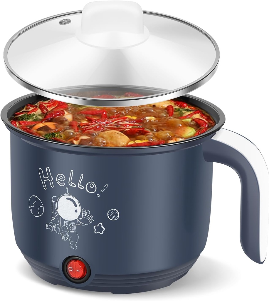 Mini Electric Pot 1.8 L US Stainless Steel Electric Cooker Pot with Steamer Non-Stick Mini Ramen Noodles Cooker Pot Portable Electric Hot Pot with Over Heating Protection for Egg PastaHH