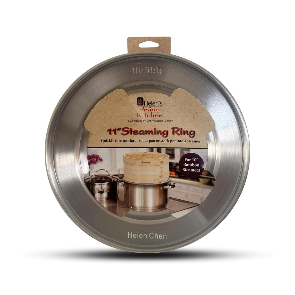 Helen’s Asian Kitchen Premium Bamboo Steamer Ring – 11-Inch Aluminum Steam Adapter for 10-Inch Bamboo Steamer Baskets. Perfect for Dutch Ovens, Stockpots, and Dim Sum Dumpling Steaming