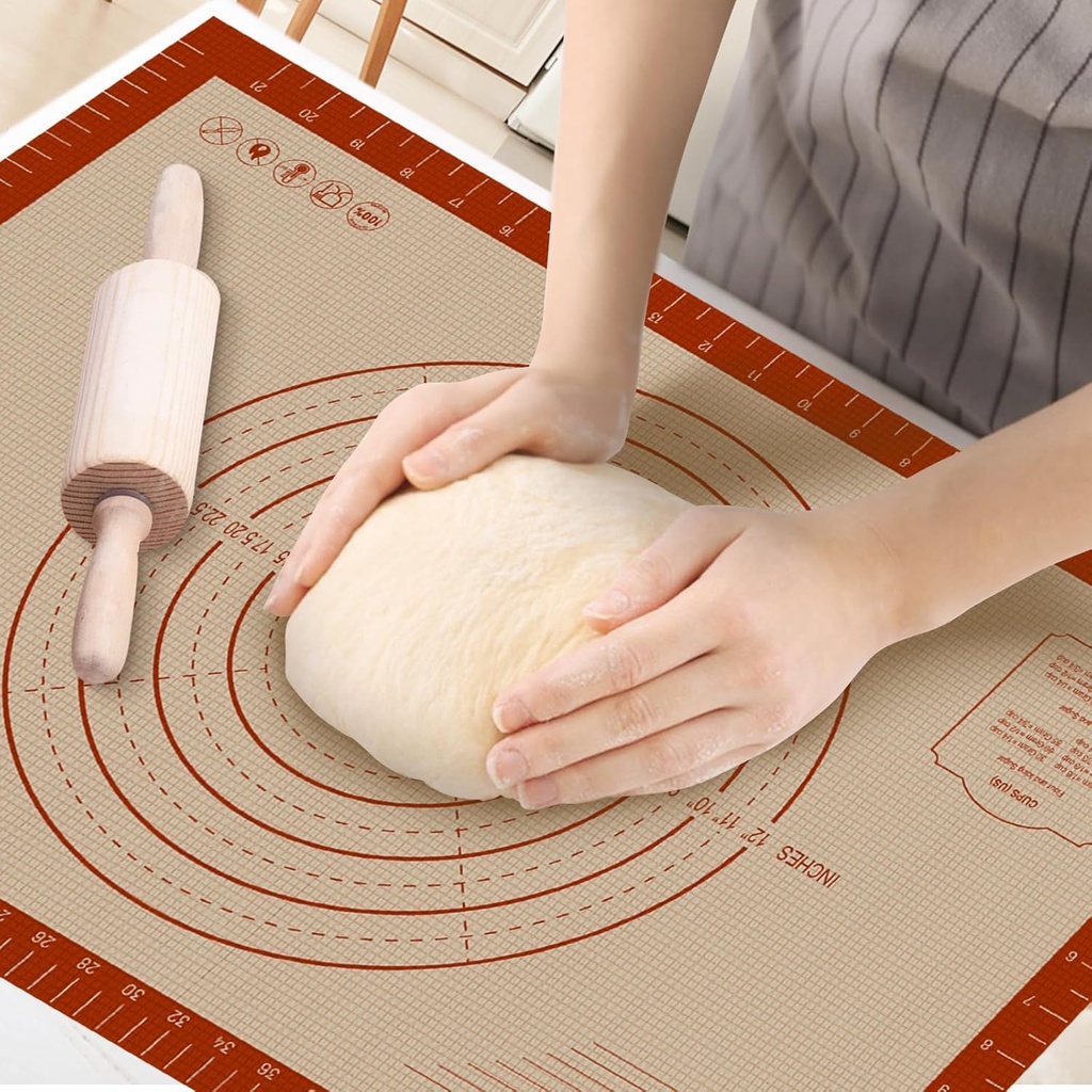 Silicone Baking Mat with Measurements, Extra Large 0.7mm 24" x 16" Pastry Dough Sheet, Pie Crust Rolling sourdough tools Supplies for Making Pizza, Pie, Christmas Cookies, Bread, Non Stick