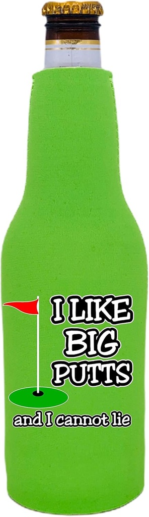 I Like Big Putts and I Cannot Lie Beer Bottle Coolie With Opener (Bright Green)