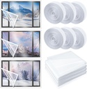 3 Sets 47 x 63 Inch Window Insulation Kit Cuttable Transparent Film with Adhesive Straps Reusable Window Plastic for Patio Winterizing Thicken Warm Winter Waterproof Attic Insulation Cover