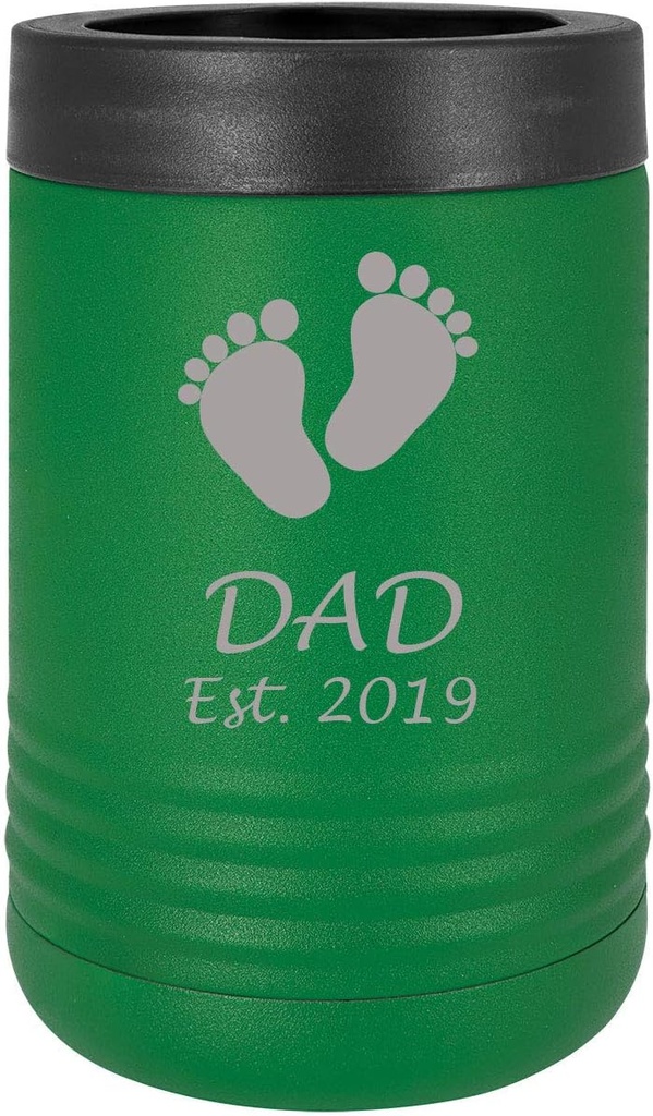 Baby Feet Est. Established 2019 Stainless Steel Engraved Insulated Beer Beverage Holder Can Cooler, Green