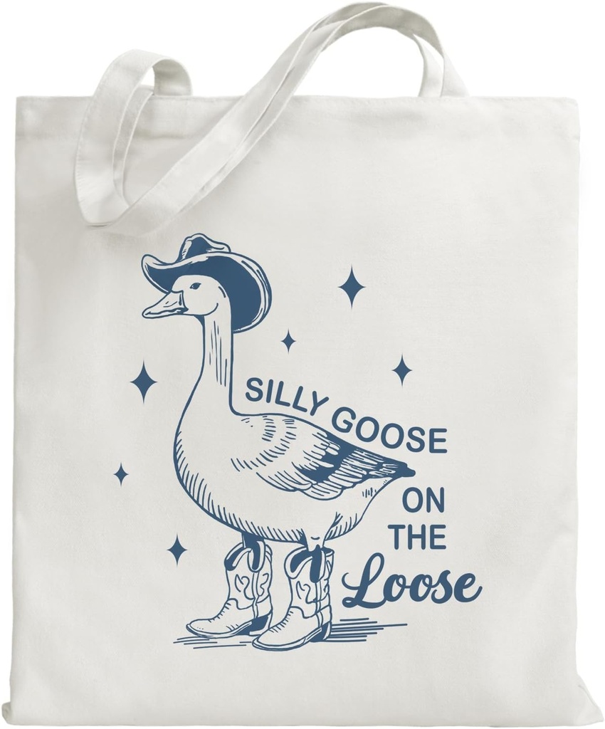 Silly Goose Canvas Tote Bag Christmas Gifts for Women Friends, Kawaii Cotton Shoulder Bag Gifts for Christmas Birthday Mother's Day, Silly Goose on the Loose