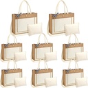 Sadnyy 16 Pcs Burlap Tote Bags with Handle Bulk Gift Bag and Canvas Makeup Bags 17 x 13.2 x 6.3 inches Reusable Tote Grocery Shopping Jute Bag for DIY Women Wedding Beach Bag Bridesmaid