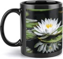 White Water Lily Travel Mug Ceramic Large Ceramic Coffee Mugs with Handle, Porcelain Mugs- Perfect for Coffee Tea Espresso Other Beverages