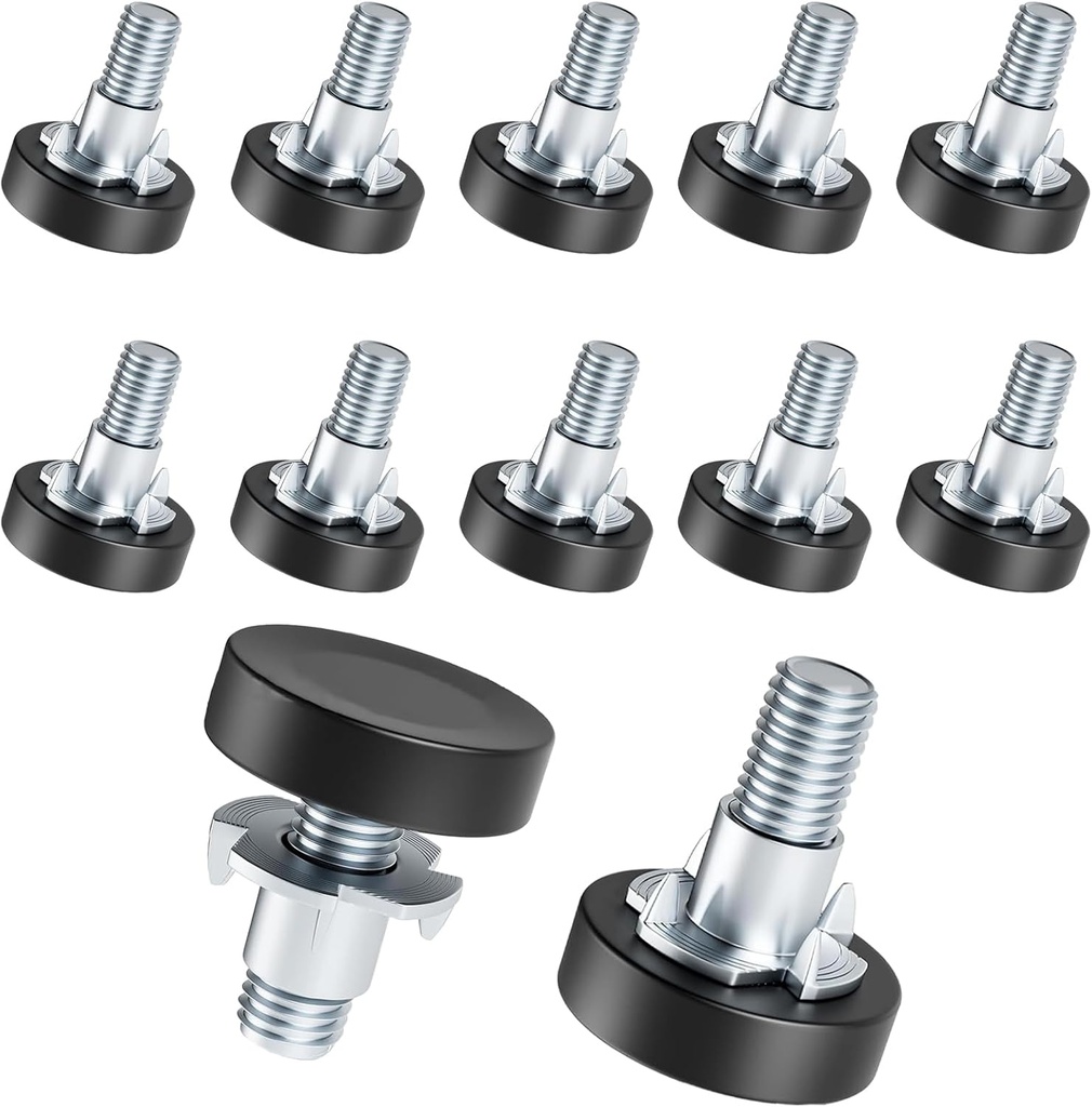 1/4" Thread Leveling Feet, 12 PCS Adjustable Furniture Levelers with T-Nuts, Threaded Screw-in Table Feet for Individual Adjustment