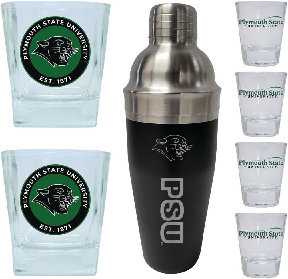 R and R Imports Plymouth State University Officially Licensed Collegiate Barware Set – 7-Piece Cocktail & Whiskey Glass Gift Pack