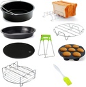 9 Pcs Non-stick Air Fryer Accessories Set, 6/7/8 Inches Pizza Tray Grill Toast Rack Steam Rack Insulation Pad for 3.2QT-5.8QT Air Fryer Accessories, Black (7 inch)