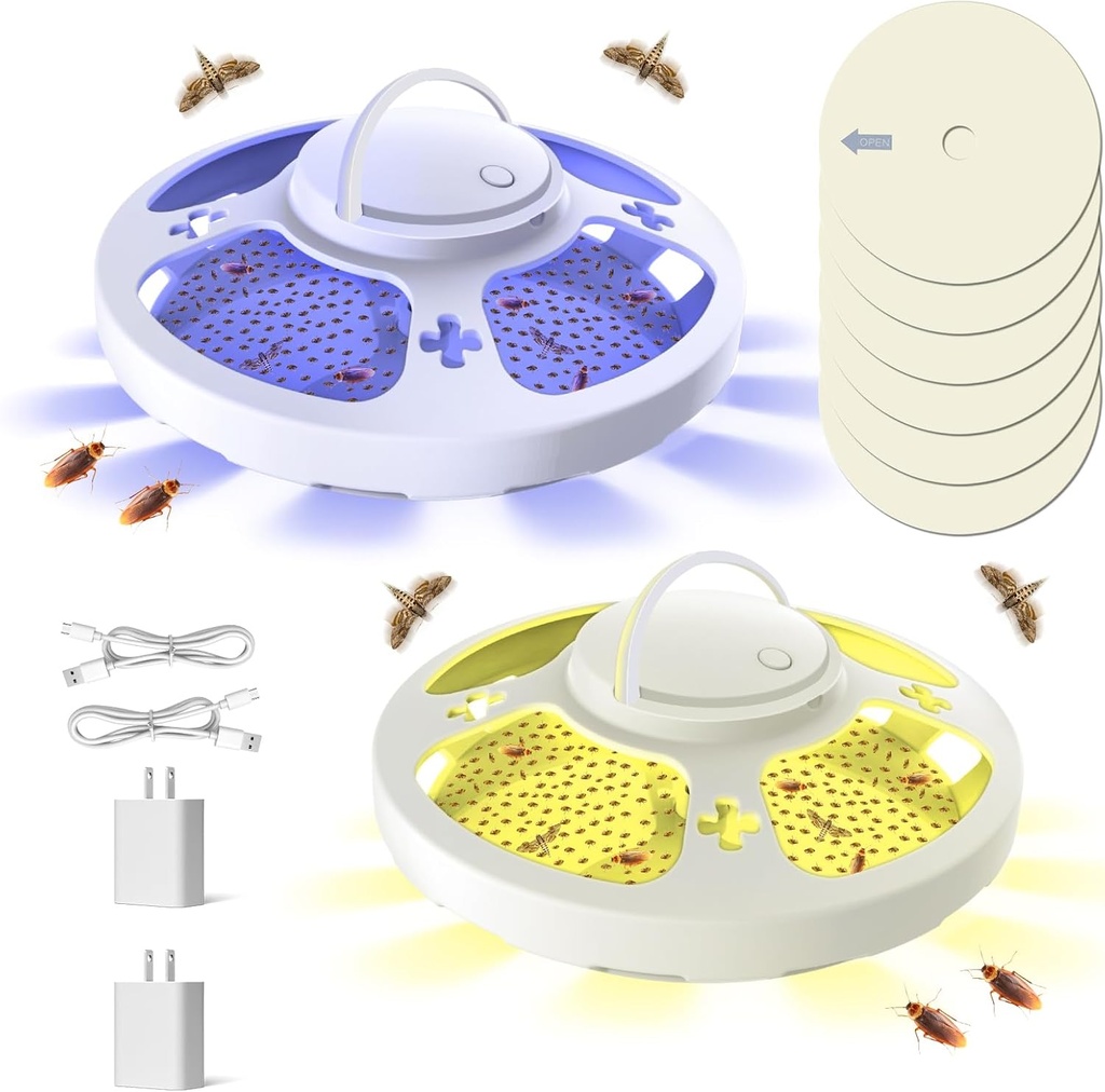 2 Packs Flea Traps for Inside Your Home with 6 Sticky Pads, Fleas Light Traps Kills Fleas in House, Hanging Flea Lamp with USB Cable Pest Control for Bugs Moths Gnats Indoor and Outdoor