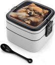 Bento Box Adult Lunch Box All-in-One Stackable Leakproof Lunch Containers with Compartments Double Layer Leak-Proof Pomeranian Dog Wearing Glasses Lunch Boxes for Women Men Office Work Picnic