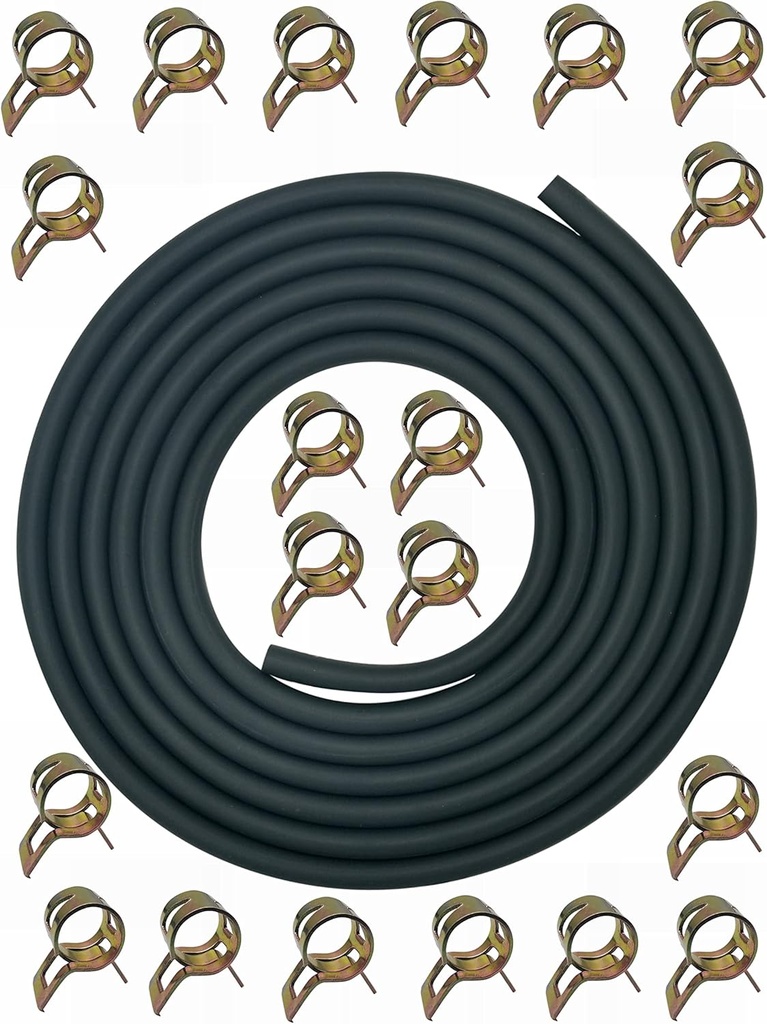YAMAKATO 10 Feet 3/16 Inch ID Fuel Line for Kawasaki Kohler Briggs & Stratton Honda Predator Champion Generac Small Engines Mini Bike ATV Generator w/ 20 Clamps