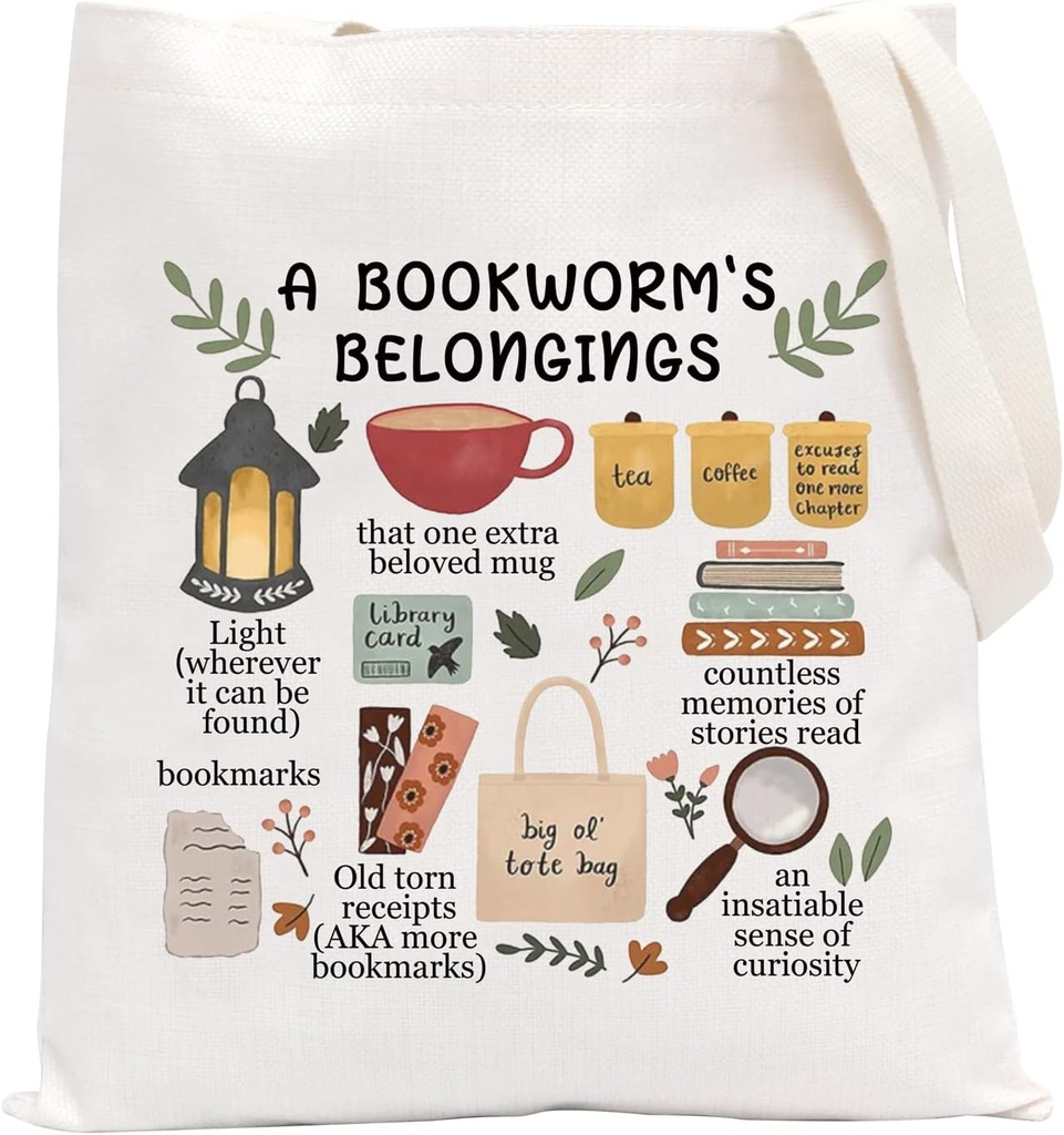 POFULL Bookaholic Book Lover Gift A Bookworms Belongings Tote Bag Librarian Gifts