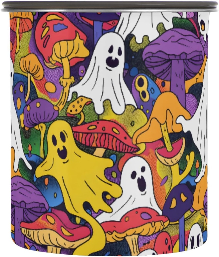 ALAZA Halloween Ghosts Mushroom Airtight Coffee Bean Canister 30oz Food Storage Containers with Lids For Gournd, Tea, Sugar, Flour, Rice, Cereal, Candy Cookie Jar