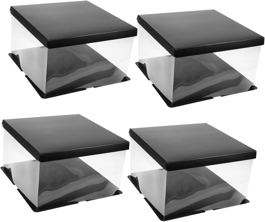 Healifty 4Pcs Transparent Cake Boxes Clear Cake Carrier for Birthday Wedding Party with Design for Outdoor Banquet and Festival Packaging