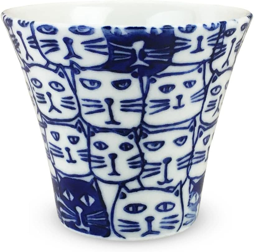 J-kitchens PNO606232 Hasami Ware Dinner Cup, Made in Japan, 4.6 fl oz (130 cc), Cats, Blue