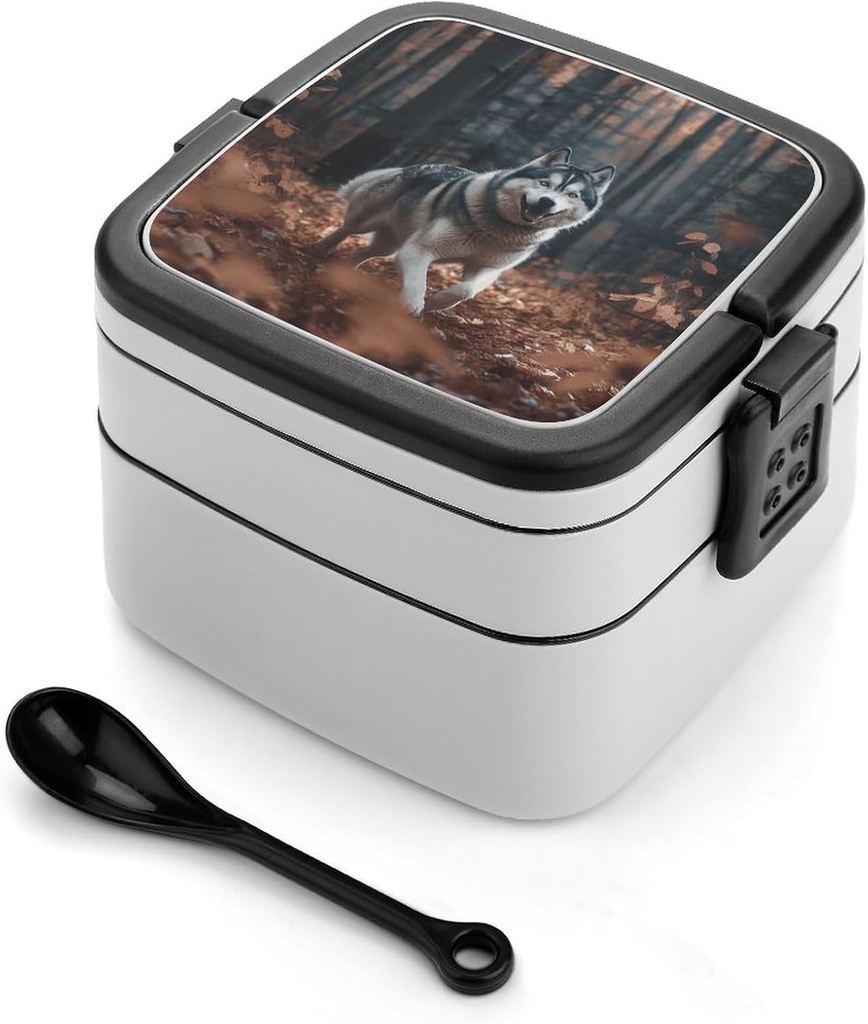 Dog Bento Box Adult Lunch Box All-in-One Lunch Containers with Removable Compartments Double Layer Bento Lunch Box with Spoon And Handle Stackable Lunchbox