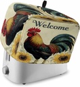 Retro Rooster Toaster Cover 4 Slice, Kitchen Appliance Covers with Pocket & Loop, Watercolor Sunflower Pastoral Animals Polyester Bread Machine Covers Dust & Fingerprint Protection