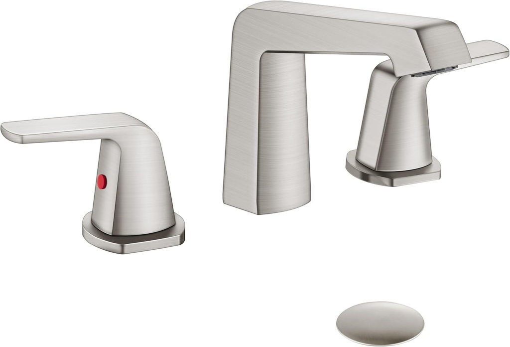 Aolemi 8 Inch Widespread Bathroom Sink Faucet 3 Holes Two Handle Deck Mounted Lavatory Vanity Basin Mixer Tap with Pop Up Drain Assembly, Brushed Nickel