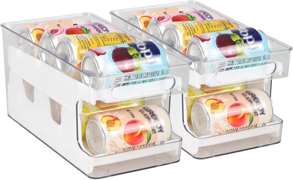 12 oz Can Organizer, Clear Rolling Soda Can Holder Dispenser, 2 Packs