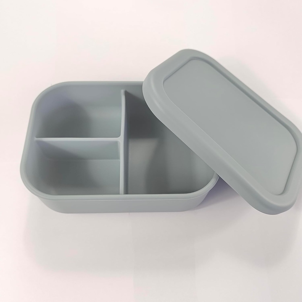 Insulated Lunch Bag Bento Box Fo Food Storage Silicone Lunch Box with Three Compartments Food Doesn't Leak Out Safety and Health Suitable for Adults and Children (Green Gray)