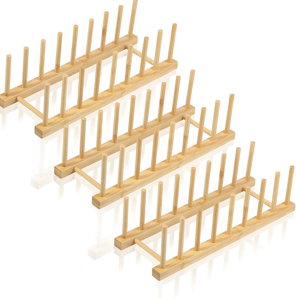 3Pcs Bamboo Wooden Plate Racks, Bamboo Dish Drying Rack, Dish Stand Organizer Holder Vertical Drainer, Kitchen Cabinet Organizer for Dish, Pots, Lids, Bowls, Cups, and Cutting Boards and Books