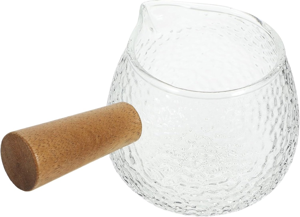 KICHOUSE Minimalist Glass Milk Cup Wooden Handle Pitcher Carafe Cup Drinking for Coffee Tea Milk Home Office