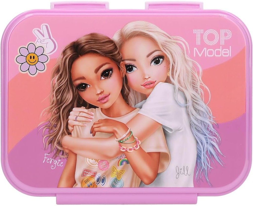 Depesche TOPModel Girl Power 13408 Lunch Box in Purple with Model Motif and Colourful Batches, Lunch Box with 3 Compartments and Folding Lid