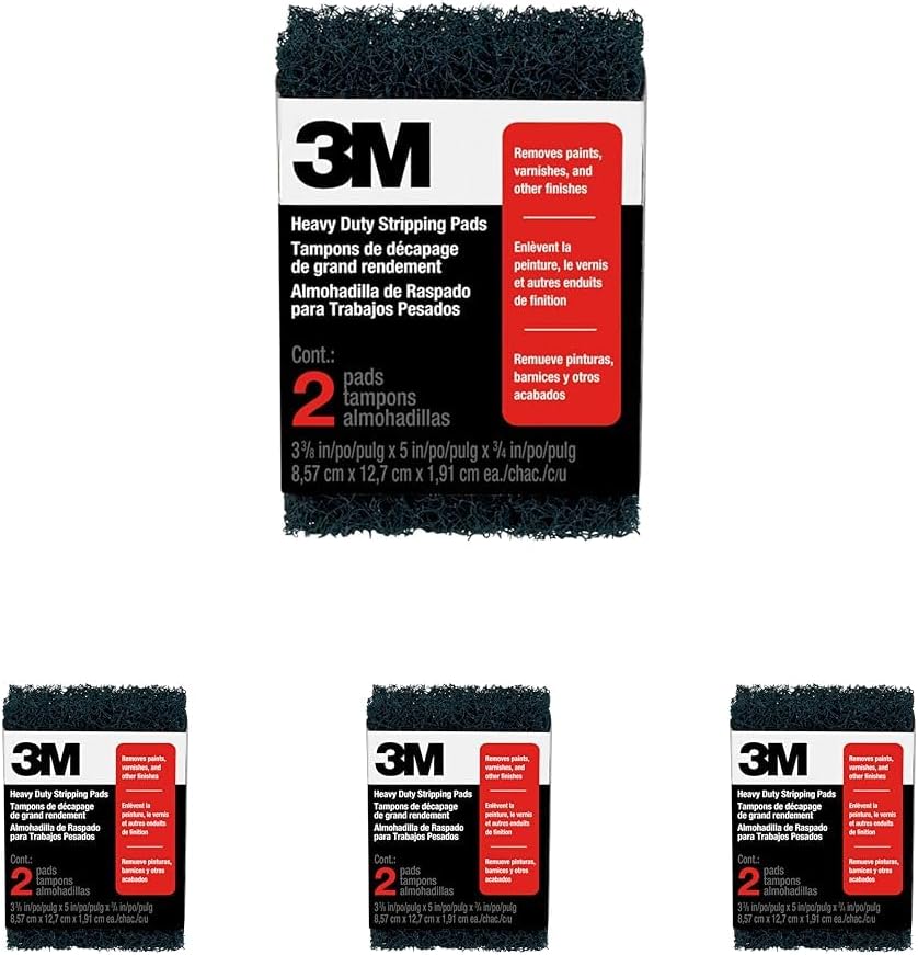 3M Heavy Duty Stripping Pads, 2 Count, 3-3/4 in x 6 in, Tough & Durable, Removes Paint, Varnish, Wallpaper Paste & Other Finishes Without Scratching Or Gouging The Surface (10112NA) (Pack of 4)