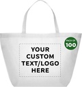 DISCOUNT PROMOS Custom Southern Style Grocery Tote Bags Set of 100 - Personalized Bulk Pack, Reusable Grocery & Shopping Bags - Great for Travel, Carry on Bag, Business Promotions - White - 20"X13"X8"
