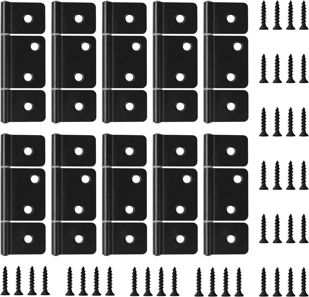 Three Leaf Non-Mortised Hinge with Screws for Mobile Home & RV Interior Furniture Windows Cupboard Etc- Black 10 Pack