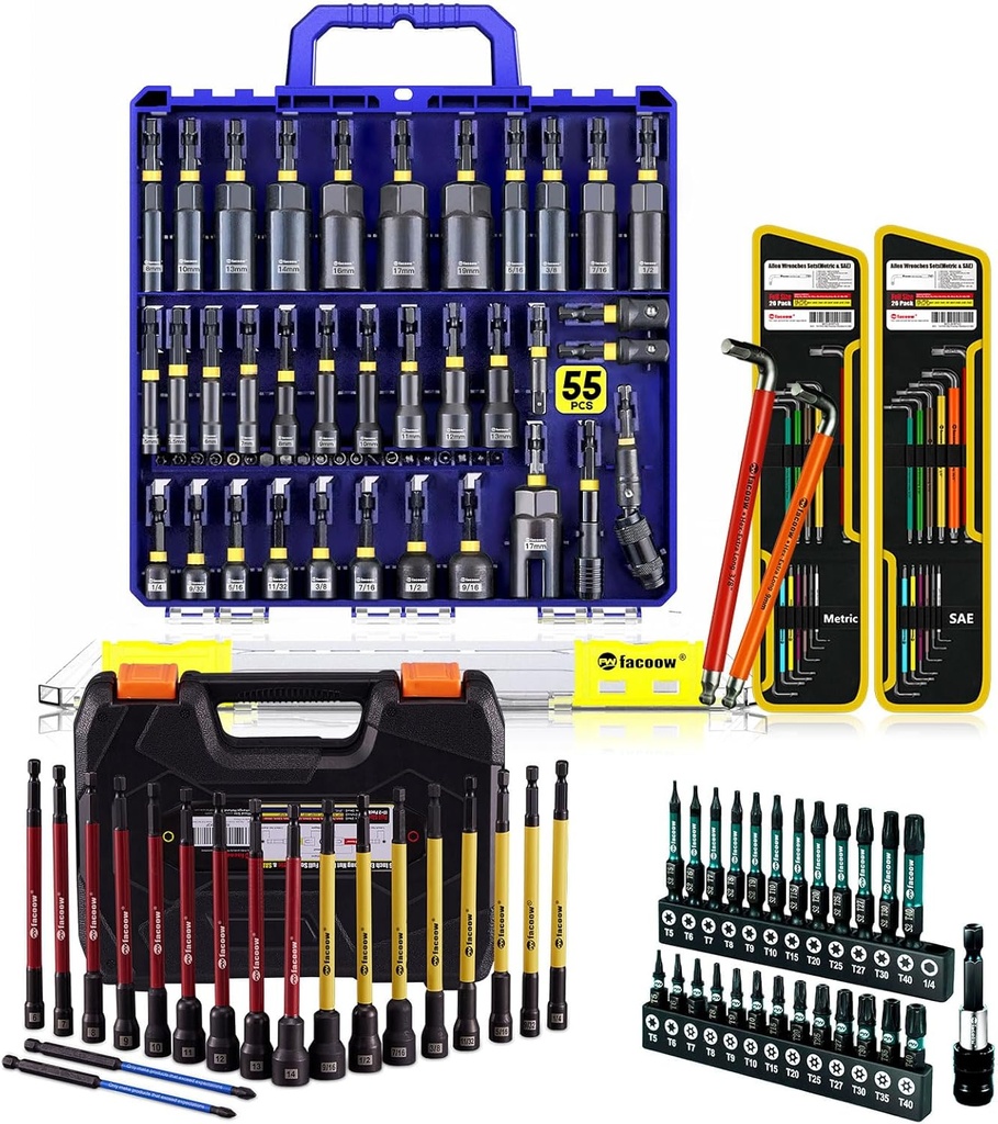 Fcoow Torx Bits & Long Nut Drivers & Impact Nut Driver Set & Allem Wrench Set