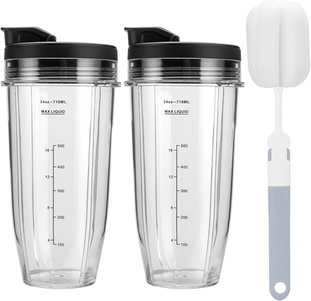 2 Pack Blender Cups Replacement For Ninja,24oz Blender Cups with Sip & Seal Lids Compatible with Ninja BL450 BL456 BL480 BL482 BL640 BL642 BL682 BN401 BN751 BN800 BN801 BL2012 BL2013 SS101 SS151
