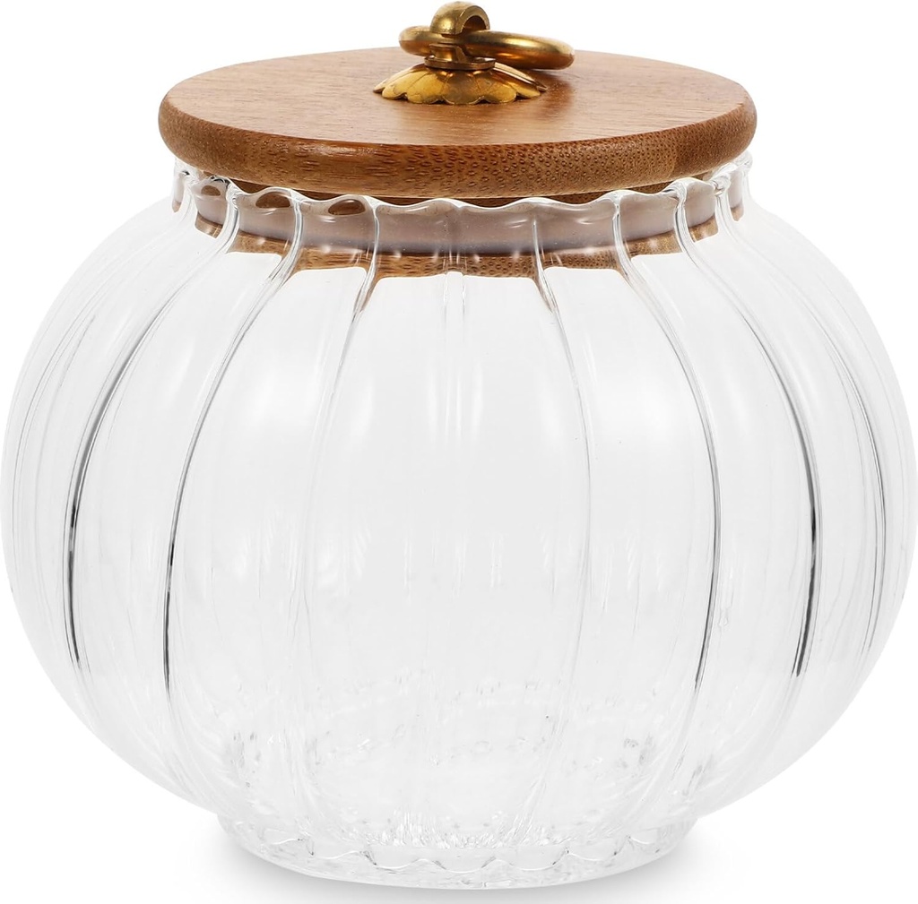 800ml Pumpkin Shaped Glass Food Jar Food Storage Jar with Wood Lid Kitchen Canister Storage for Coffee Beans Nuts Candy Tea Snack
