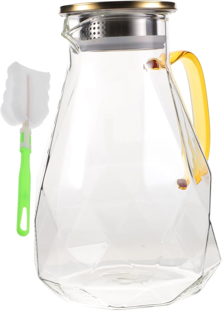 Beverage Serving Pitcher with Lid Borosilicate Glass Water Kettle for Iced Tea Juice and Homemade Drinks Ergonomic Handle Easy to Clean for Refrigeration