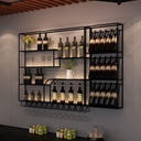 Metal Wine Rack Wall Mounted,Wine Shelf with LED Lights,Bar Wine Shelves with Wine Glass Holder,Floating Shelves,Liquor Bottle Display Shelf,for Wine Cellar Kitchen Home Decor,Black