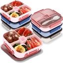 6 Pcs Large Bento Box for Adult 1100 ml 3 Compartment Leak Proof Lunch Box with Spoon and Lid Airtight Packing Food Storage Container for Meal Prep Microwave/dishwasher/freezer Safe