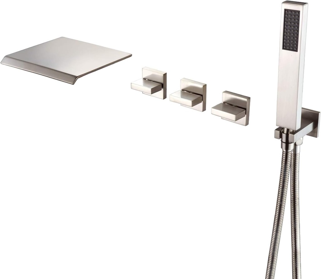 Wall Mount Tub Faucet Brushed Nickel with Hand Shower and Wide Waterfall Spout High Flow Rate, SUMERAIN