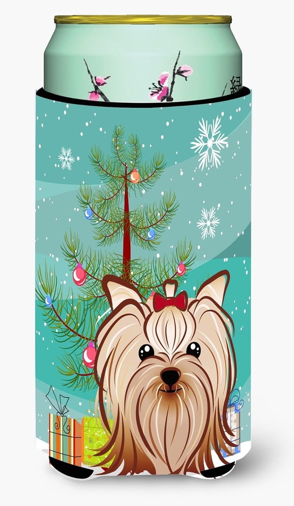 Caroline's Treasures BB1576TBC Christmas Tree and Yorkie Yorkishire Terrier Tall Boy Hugger Can Cooler Sleeve Hugger Machine Washable Drink Sleeve Hugger Collapsible Insulator Beverage Insulated Holde