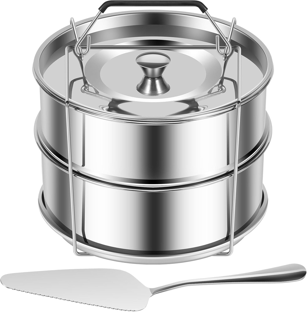 2-Tiers Stainless Steel Steamer Baskets Vegetable Dumpling Baby Food Steamed bun Large Capacity Steamer Food-Grade Stackable Steamer Insert Pans for Cooker, Silver