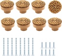 8 Pcs Boho Rattan Dresser Drawers Knobs 30mm/1.18 Inch Round Wooden Drawer Knobs with Wicker Woven Boho Furniture Knob Pulls Hardware Handles Cabinet Knobs with Screws (Natural)
