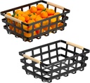 Large Farmhouse Wire Baskets Metal Storage Bin Basket Storage Organizer Farmhouse fruit Bin with Wood Handles for Pantry Cabinets - Black, 2 Packs