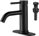 Black Bathroom Faucets, Single Hole Bathroom Sink Faucet Modern Single Handle Mixer Tap Washbasin Vanity Sink Faucet 1 Hole with 3 Hole Deck Plate, Pop Up Drain