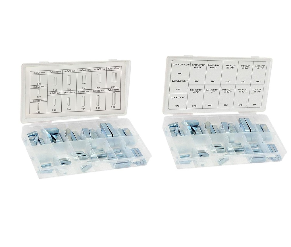 60 pc Keystock Bar Assortment Lock Pulleys Gears Square Key Stock Keyway Set (SAE+Metric)