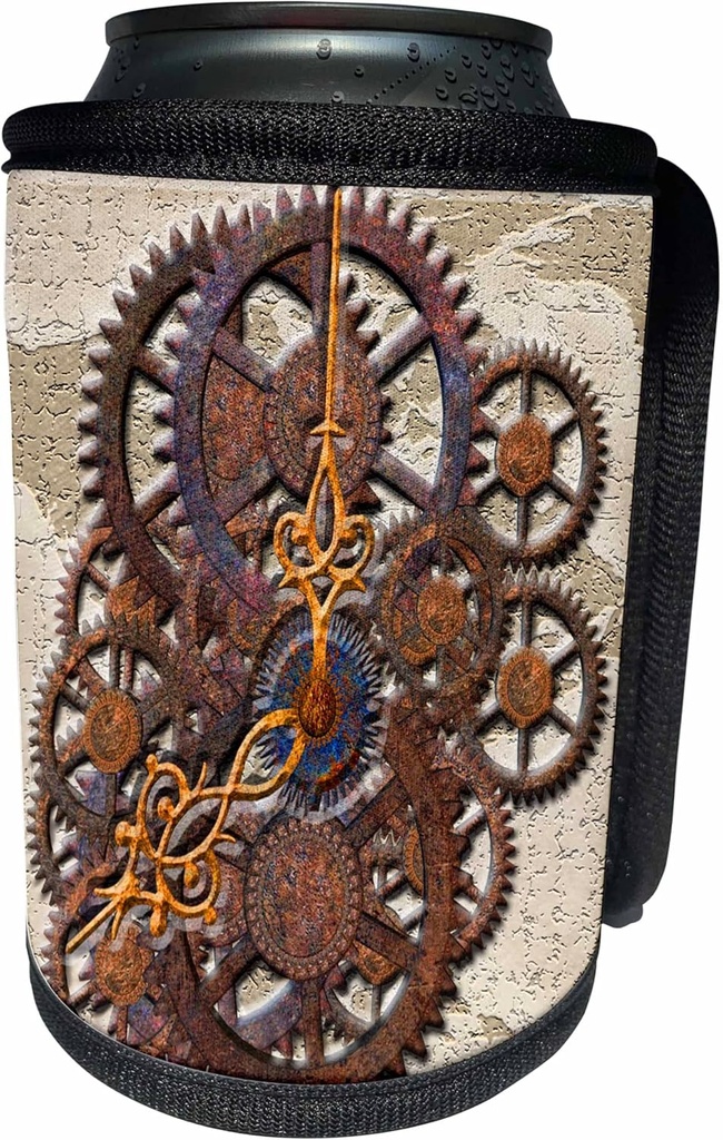 Can Cooler Bottle Wrap - Steam Punk cog wheels in Bronze Patterns