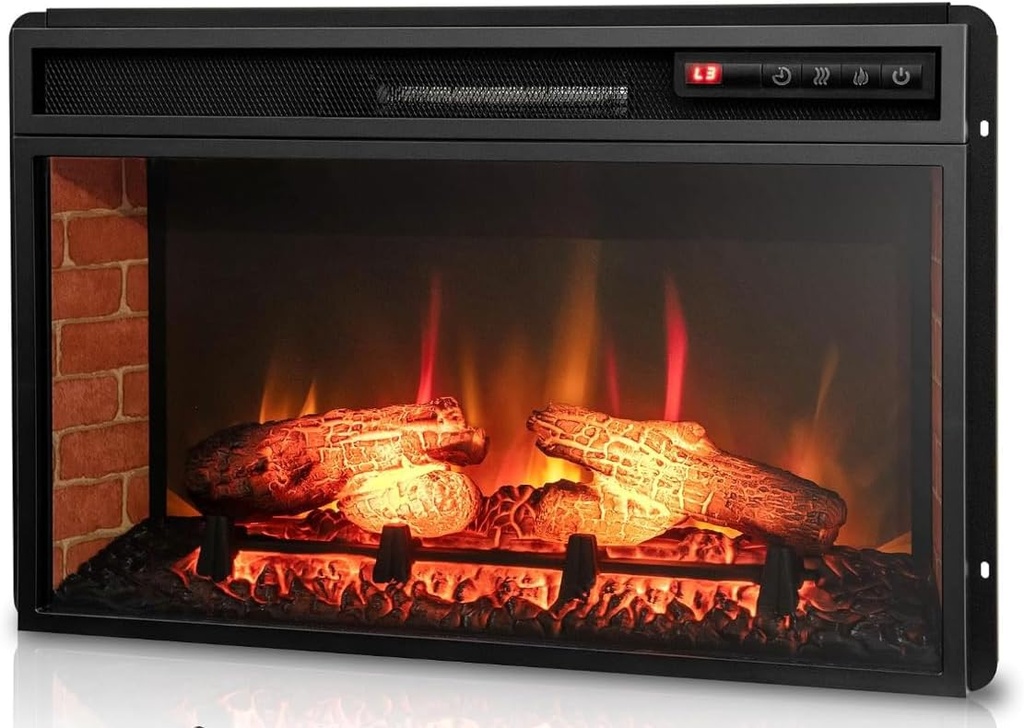 ETL Certified 26" Black Electric Firebox Fireplace 5200 BTU Heater Insert flat Glass Panel W/Remote